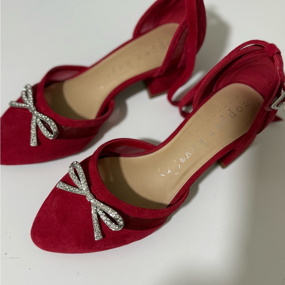 Copper Key Red Dress Shoes with Bow Accent
